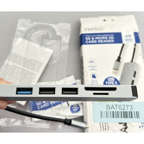 NEW Vivitar Aluminum USB Type C Hub 6 In 1 SD & Micro SD Card Reader Plug & Play - Picture 3 of 9